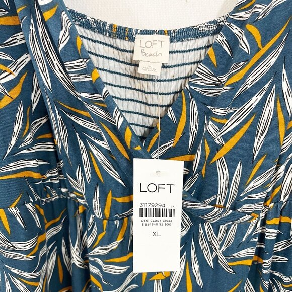 NEW Loft Blue Leaf Jersey Knit Wide Leg Jumpsuit Surplice Tie Straps Size XL - Picture 6 of 7